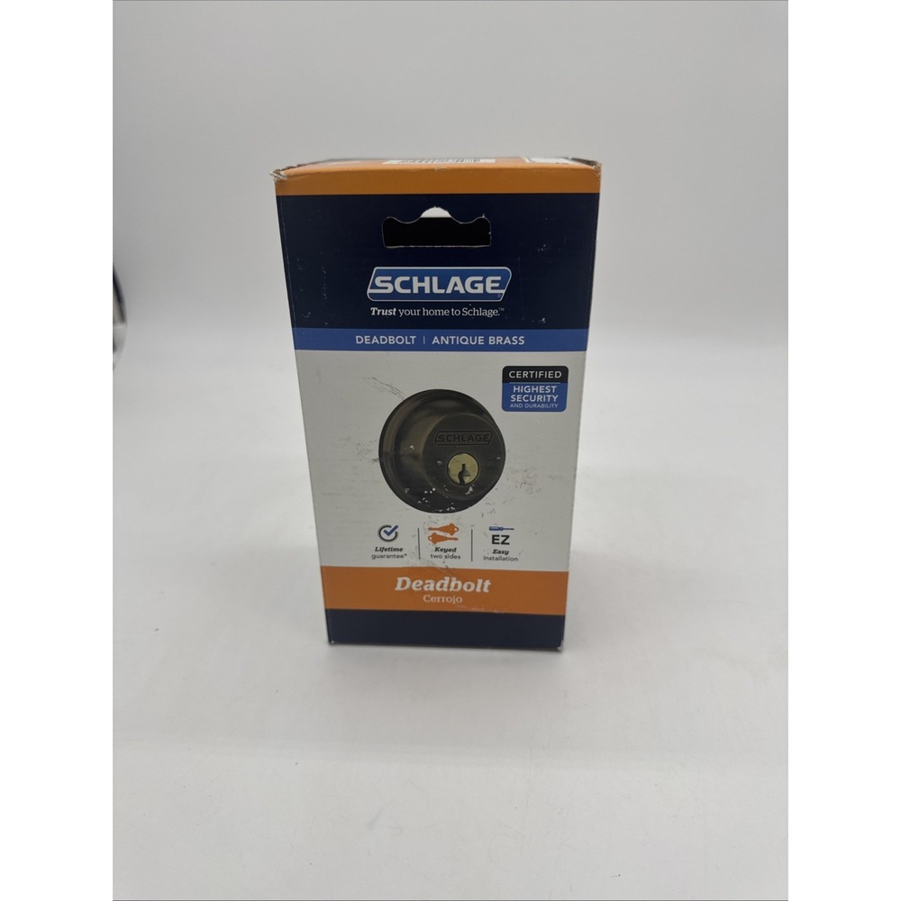 SCHLAGE -‎ B62 G 609 - Double Cylinder Deadbolt Keyed 2 Sides Antique Brass